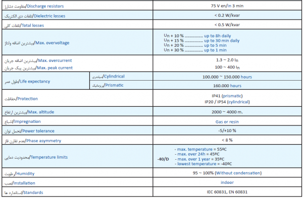 خازن 3فاز فشار ضعیف لیفاسا، 25 کیلووار در 525 ولت مدل POLB52250HD