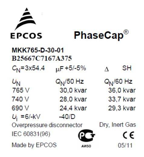خازن سه فاز فشار ضعیف گازی اپکاس، 30 کیلووار، 765 ولت EPCOS Capture 1 - خازن سه فاز فشار ضعیف گازی اپکاس، 30 کیلووار، 765 ولت EPCOS
