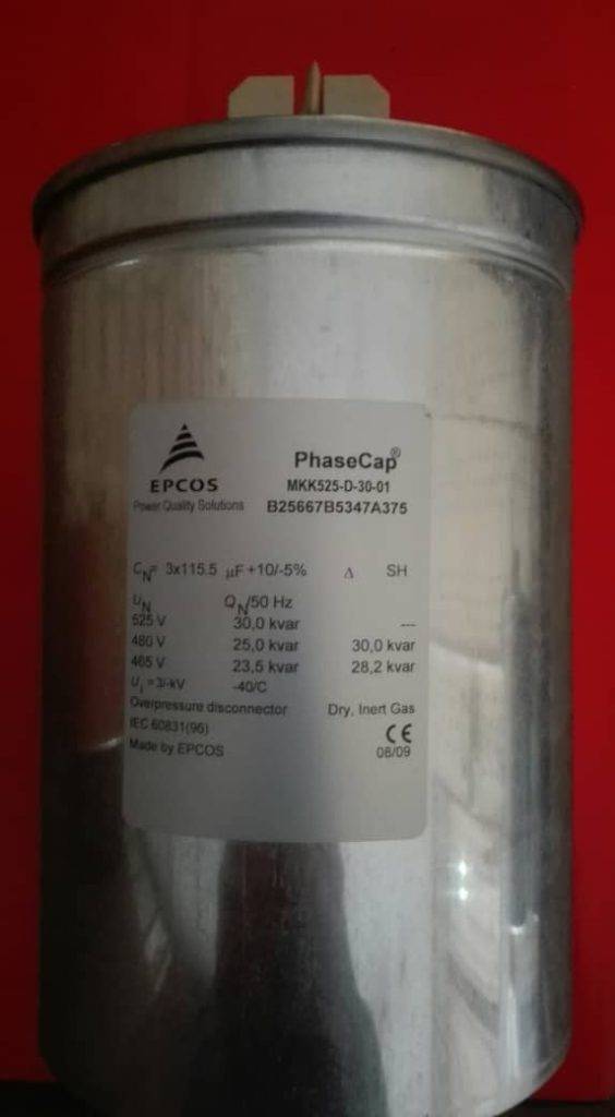 خازن سه فاز فشار ضعیف گازی اپکاس، 30 کیلووار، 525 ولت EPCOS e3c52977 29a4 4693 a9d2 d098bee47603 scaled - خازن سه فاز فشار ضعیف گازی اپکاس، 30 کیلووار، 525 ولت EPCOS