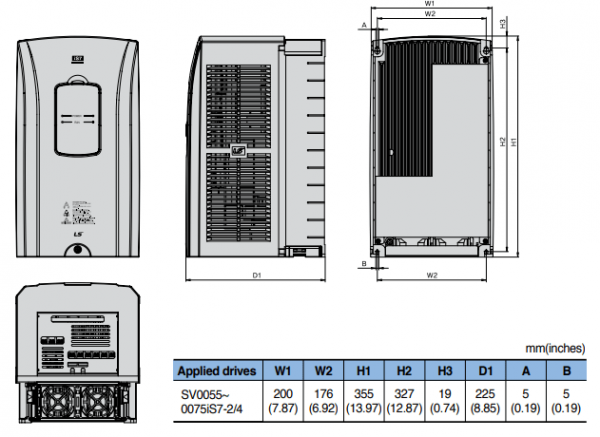 درایو (اینورتر) LS سه فاز توان 7.5 کیلووات مدل SV0075iS7-4 کاربری سنگین با آپشن های مختلف