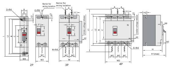 کلید اتوماتیک 50 آمپر  CHINT غیرقابل تنظیم حرارتی-مغناطیسی  (50KA) NM1-125H/3P
